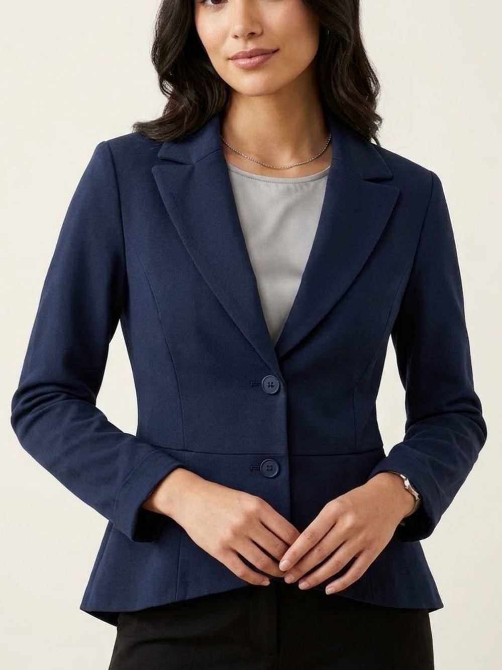 Peruvian Connection Navy Blue Tailored Peplum Blazer Jacket Size 10/12